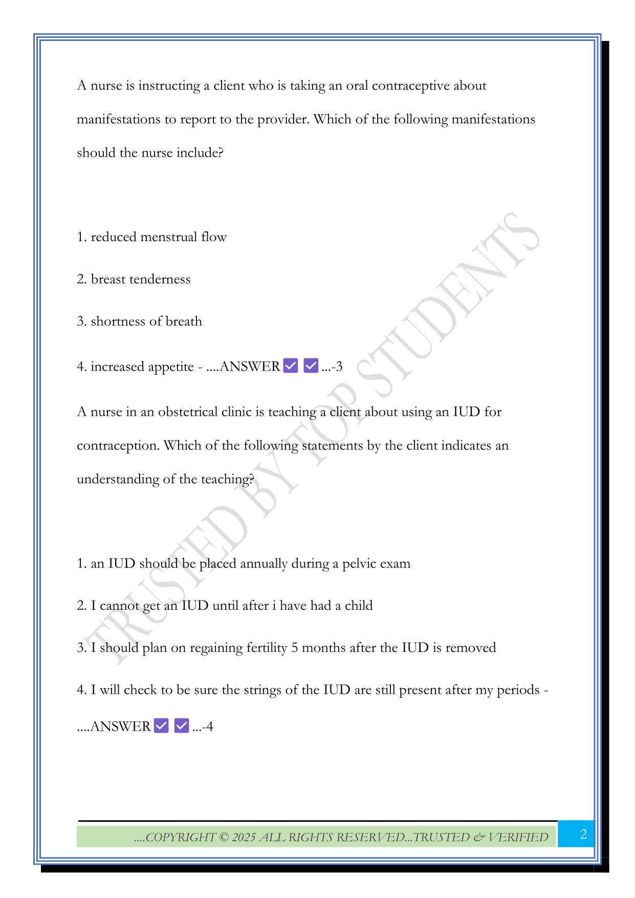 Maternal Newborn ATI Chapters 1-9 Exam 2025 Questions and Answers
