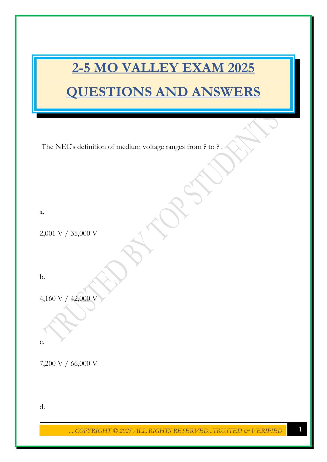 2-5 MO VALLEY EXAM 2025 QUESTIONS AND ANSWERS