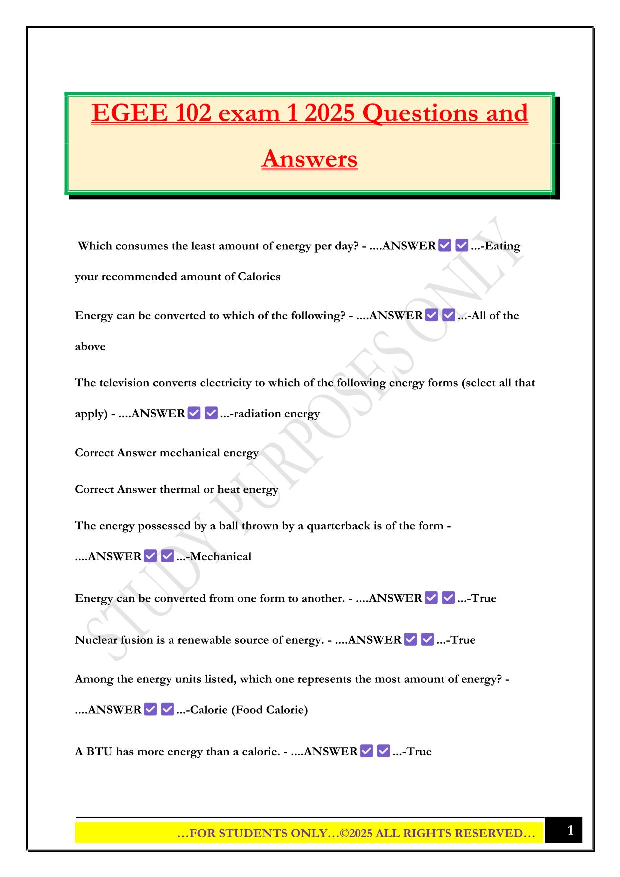 EGEE 102 exam 1 2025 Questions and Answers