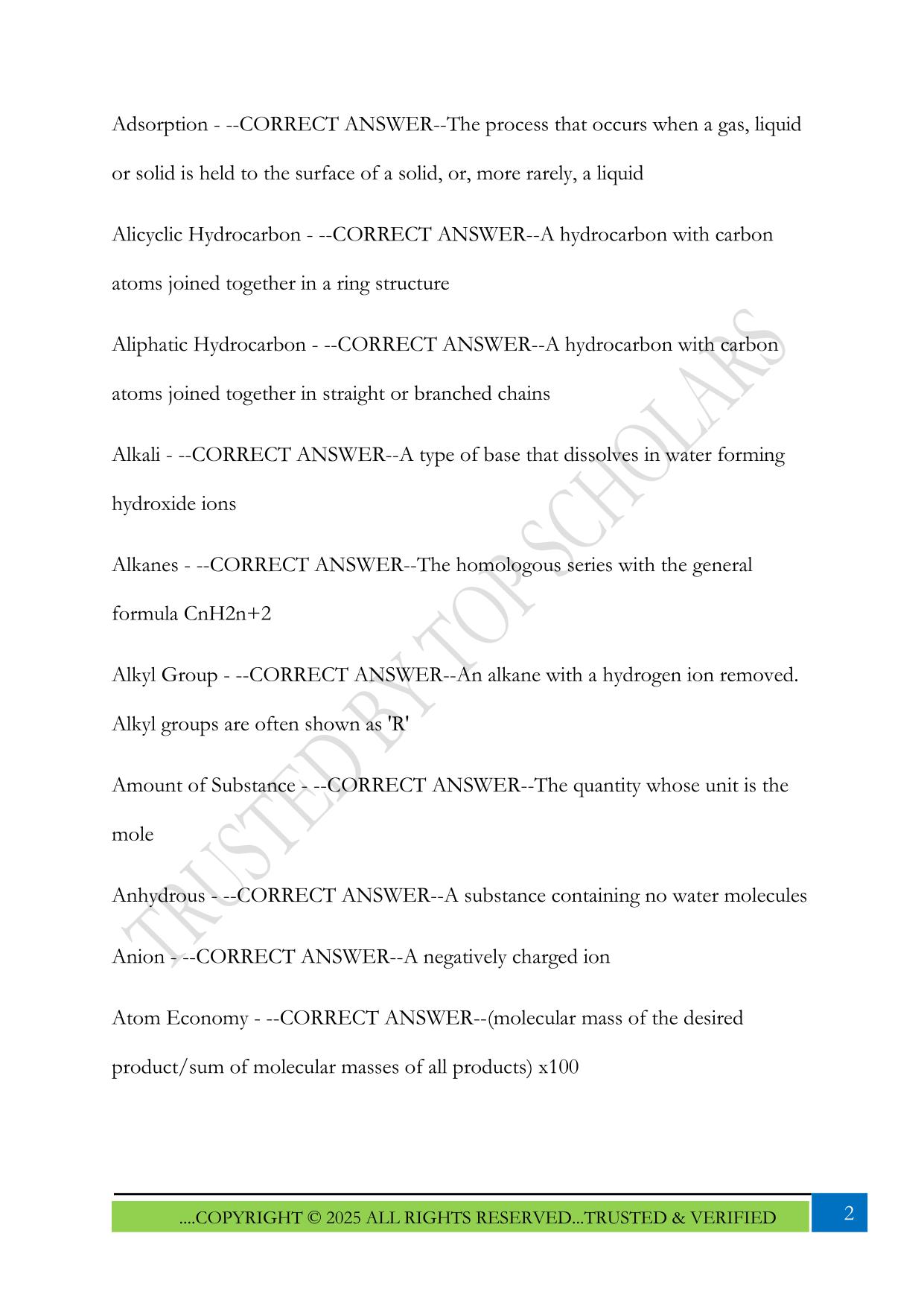 AQA A Level Chemistry Definitions, AQA A Level Chemistry Definitions Exam 2025 Questions and Answers