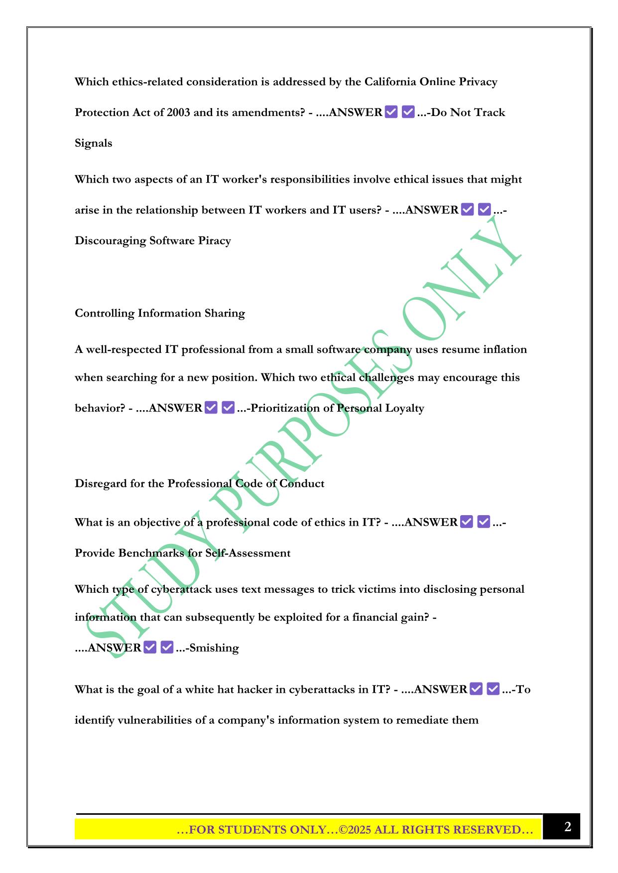WGU - Ethics in Technology D333 Exam 2025 Questions and Answers