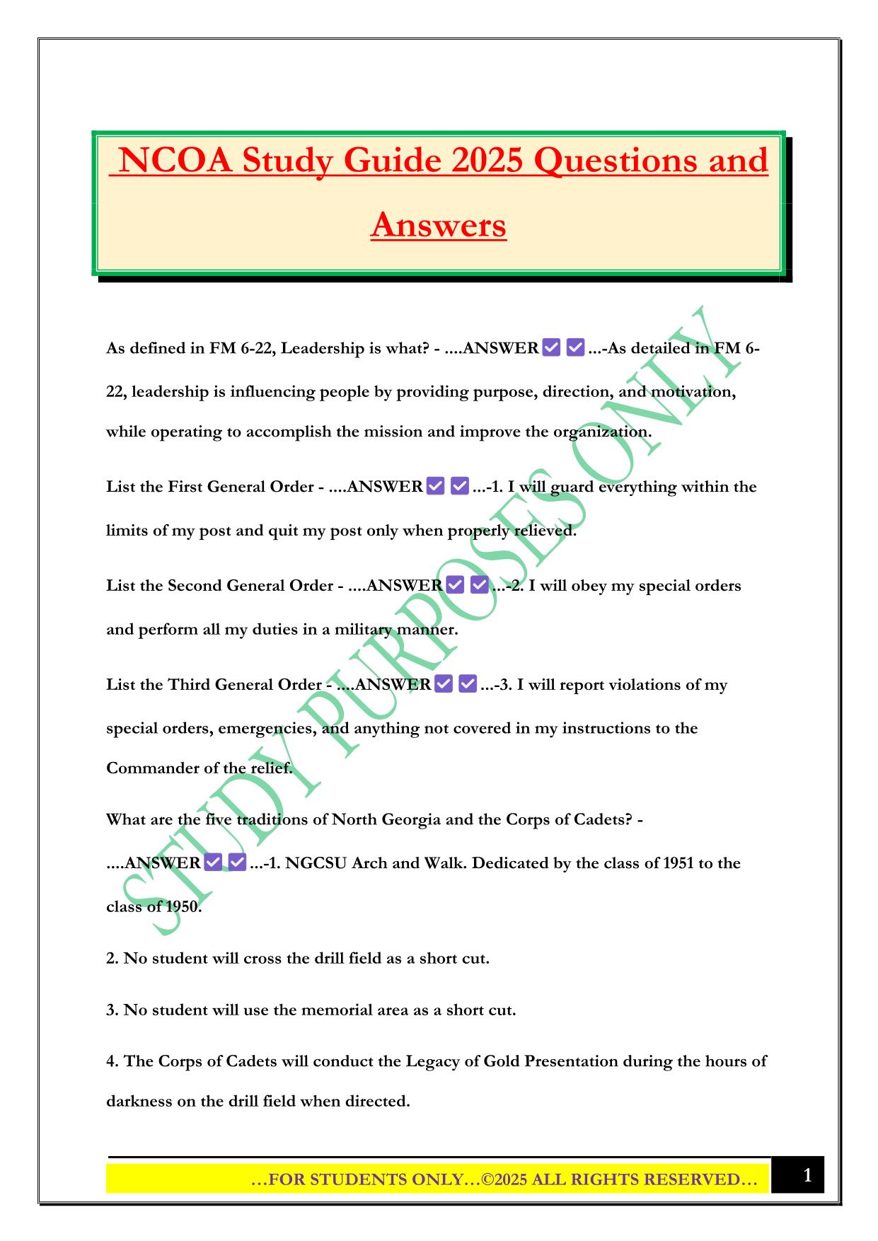 NCOA Study Guide 2025 Questions and Answers