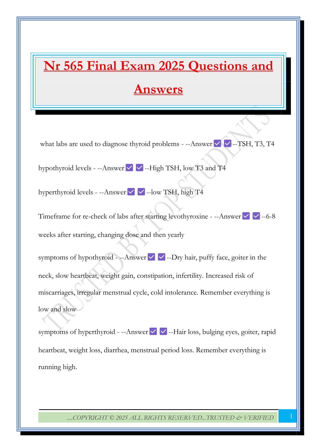 Nr 565 Final Exam 2025 Questions and Answers