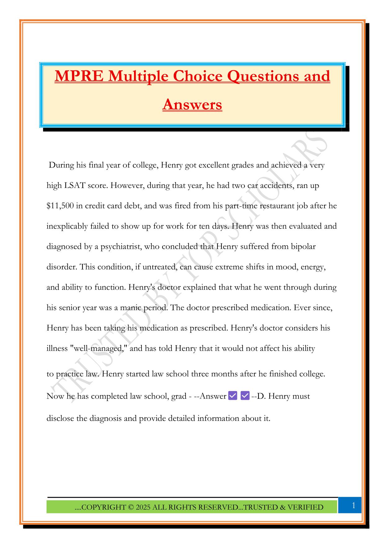 MPRE Multiple Choice Questions and Answers
