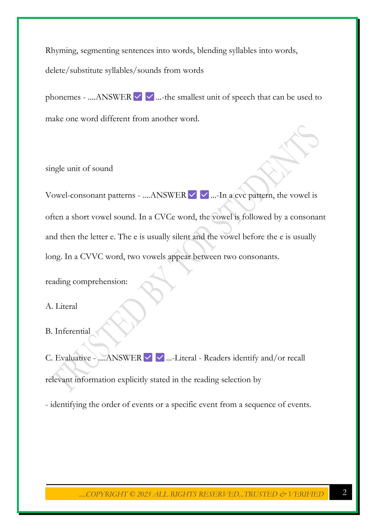 TEXES CORE SUBJECTS EC-6 (291) EXAM 2025 QUESTIONS AND ANSWERS