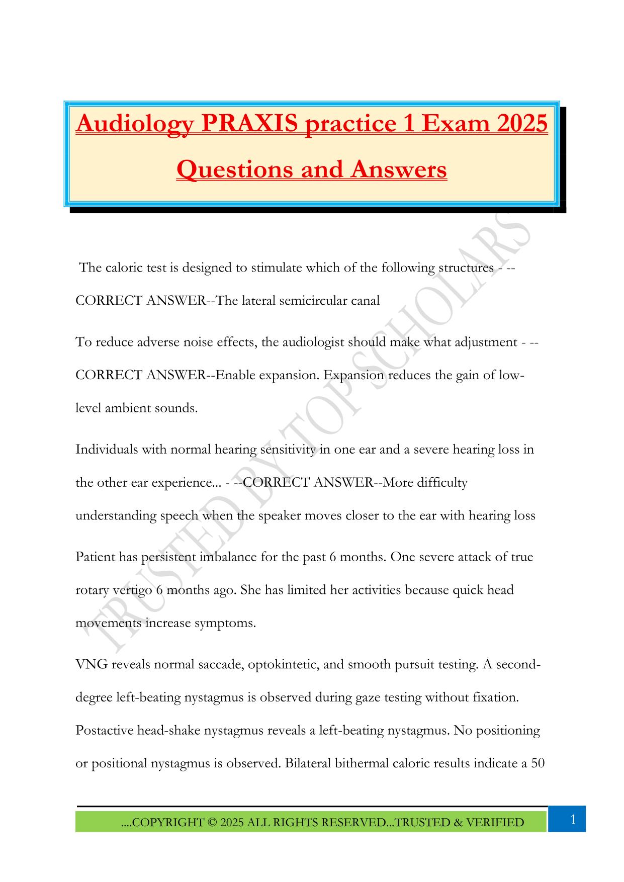 Audiology PRAXIS practice 1 Exam 2025 Questions and Answers