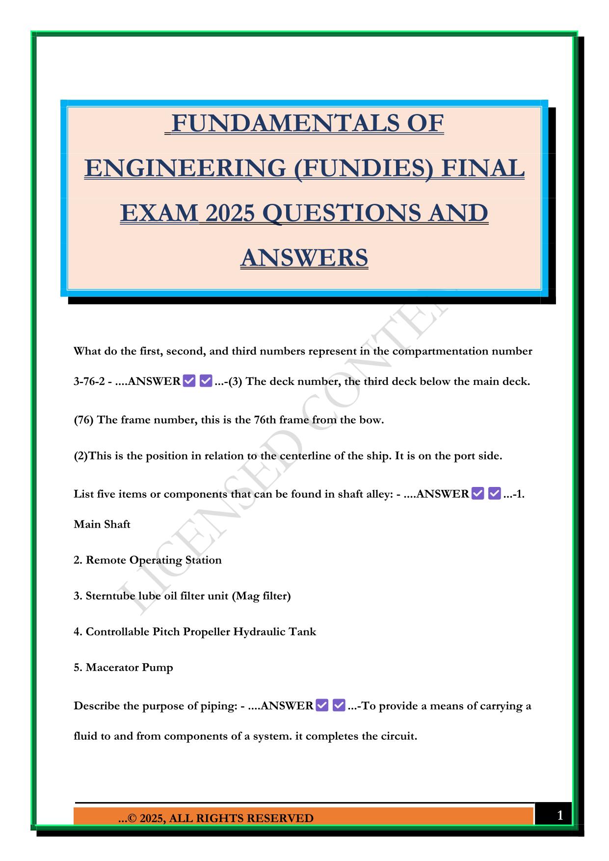 FUNDAMENTALS OF ENGINEERING (FUNDIES) FINAL EXAM 2025 QUESTIONS AND ANSWERS