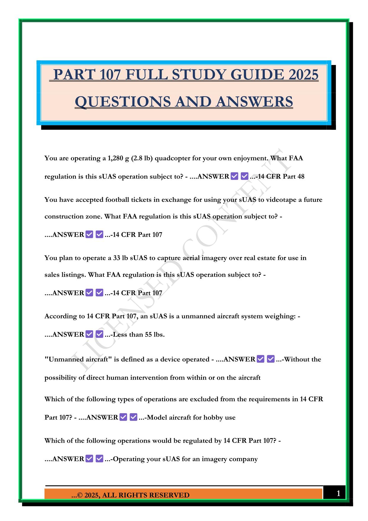 PART 107 FULL STUDY GUIDE 2025 QUESTIONS AND ANSWERS