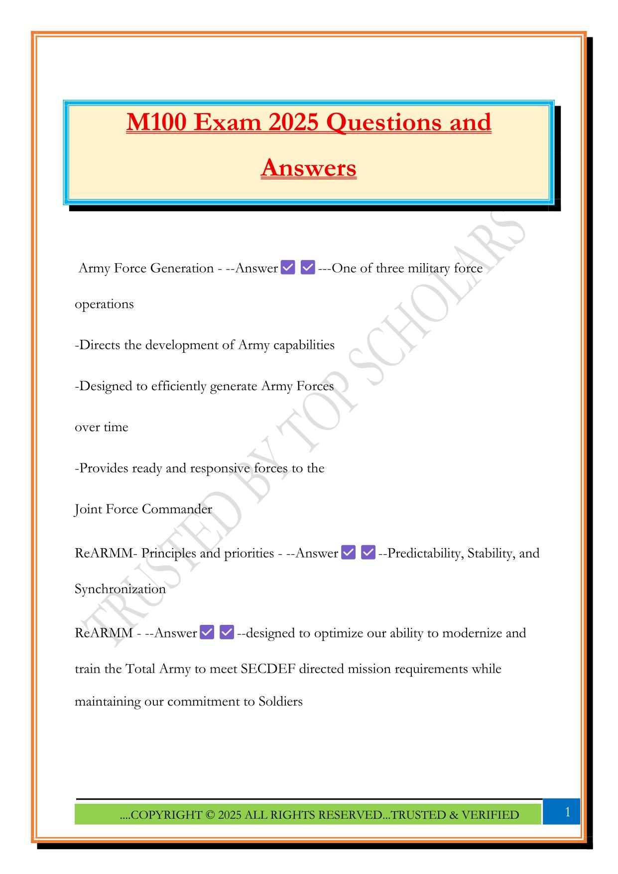 M100 Exam 2025 Questions and Answers