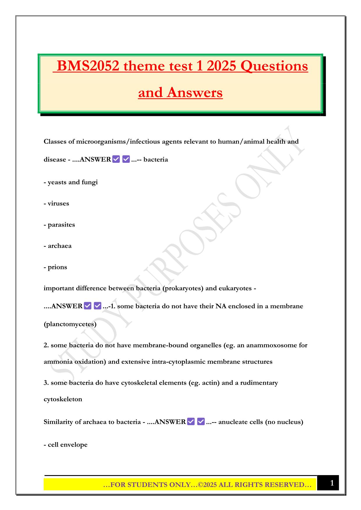 BMS2052 theme test 1 2025 Questions and Answers