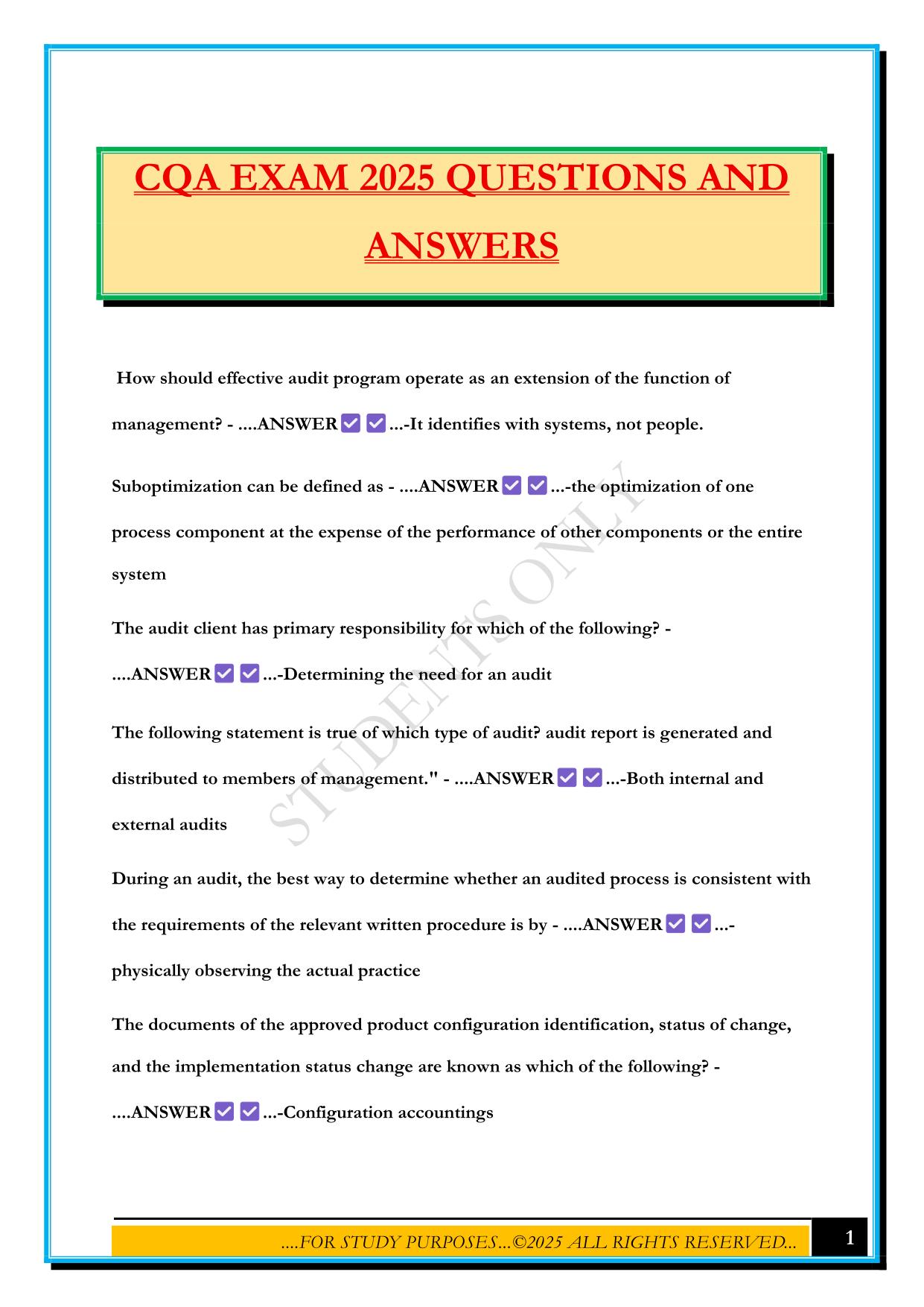 CQA EXAM 2025 QUESTIONS AND ANSWERS