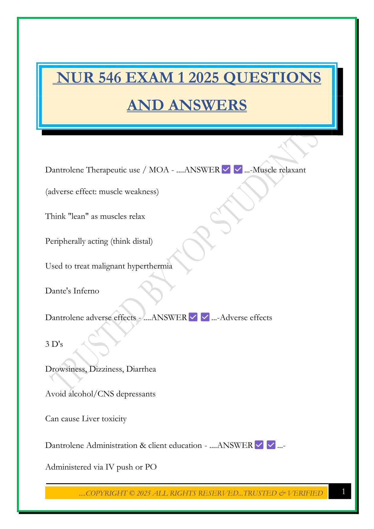 NUR 546 EXAM 1 2025 QUESTIONS AND ANSWERS