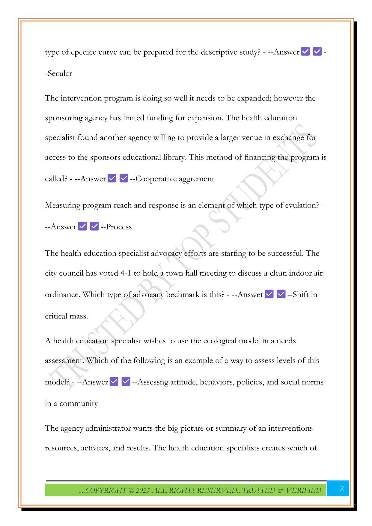 CHES EXAM STUDY GUIDE 2025 QUESTIONS AND ANSWERS