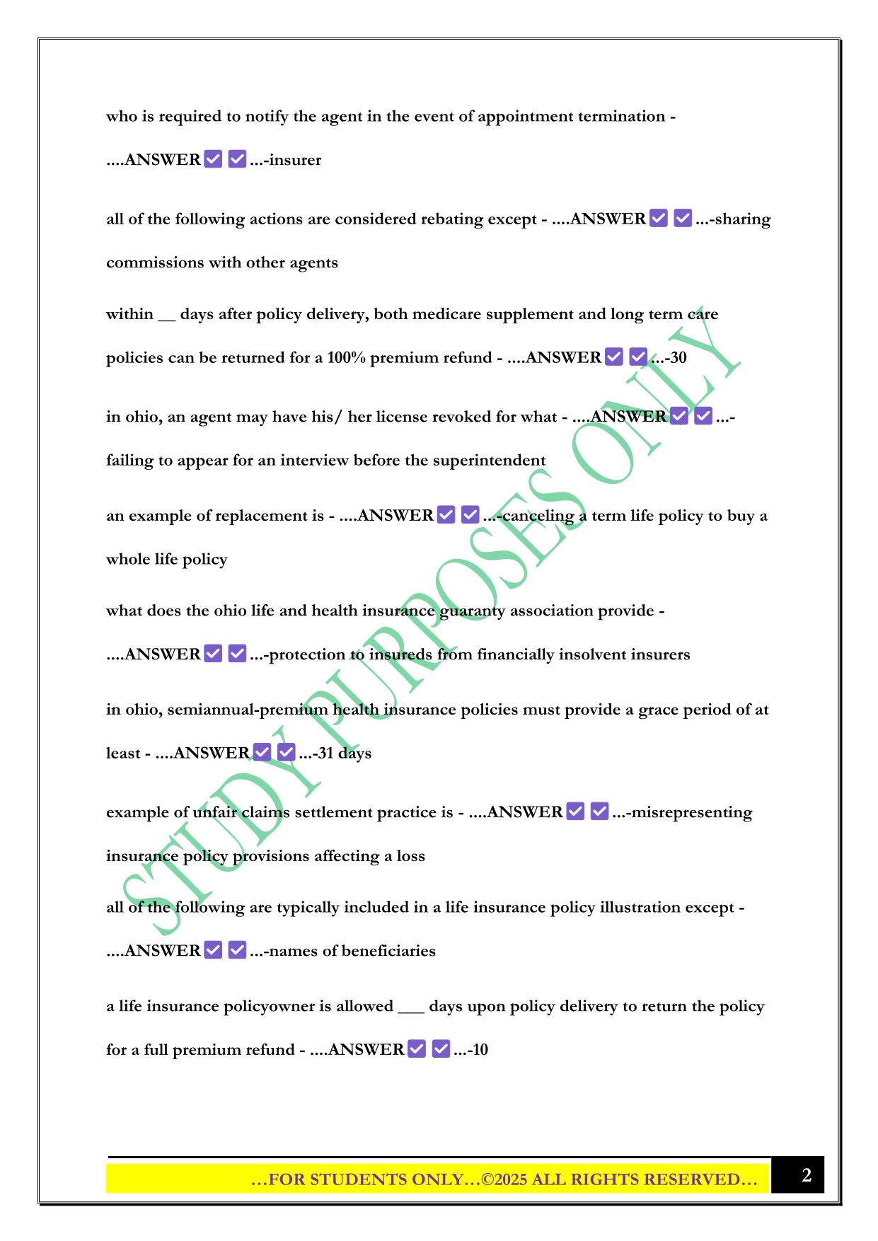 Ohio Laws and Regulations Insurance Exam 2025 Questions and Answers
