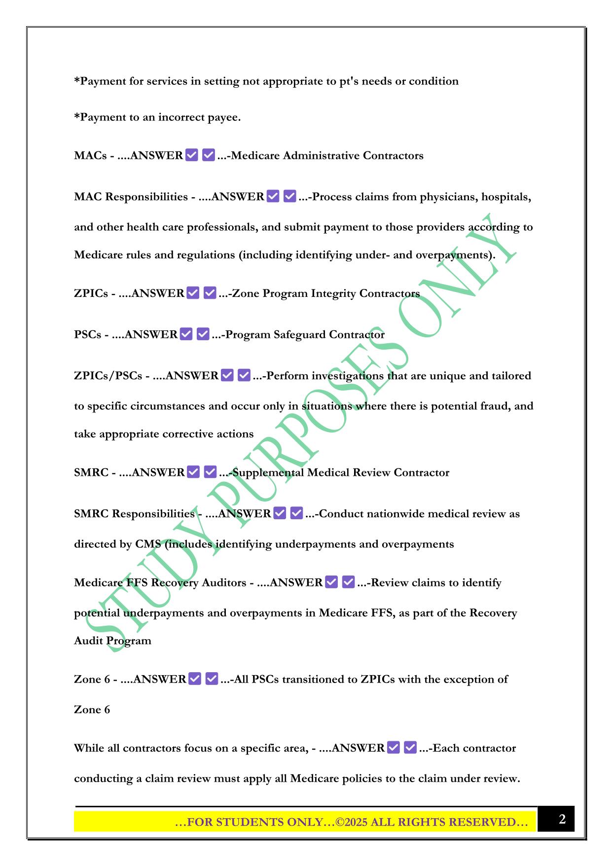Chapter 1 CPMA Exam Prep 2025 Questions and Answers