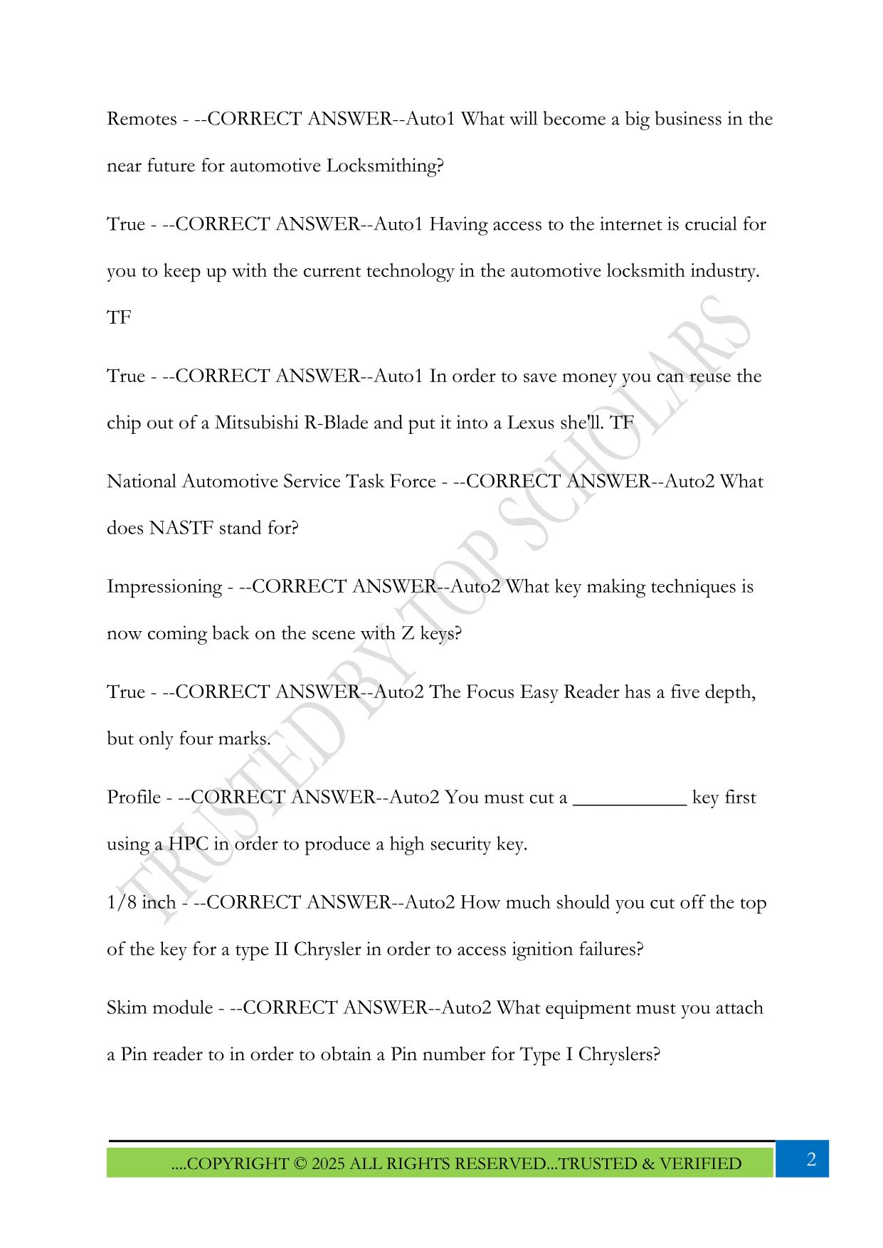 Locksmith Exam 2025 Questions and Answers