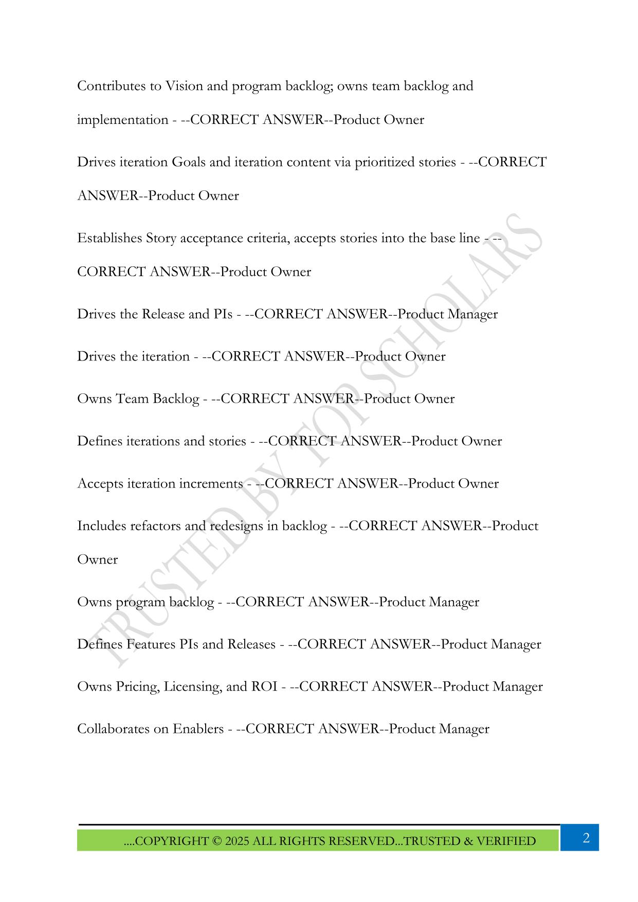 Product Owner/ Product Manager(POPM) SAFe Agile Exam 2025 Questions and Answers