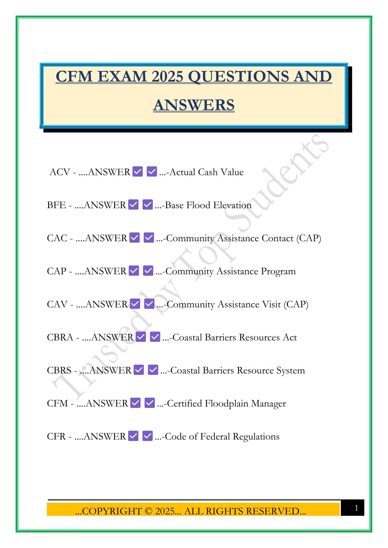 CFM EXAM 2025 QUESTIONS AND ANSWERS