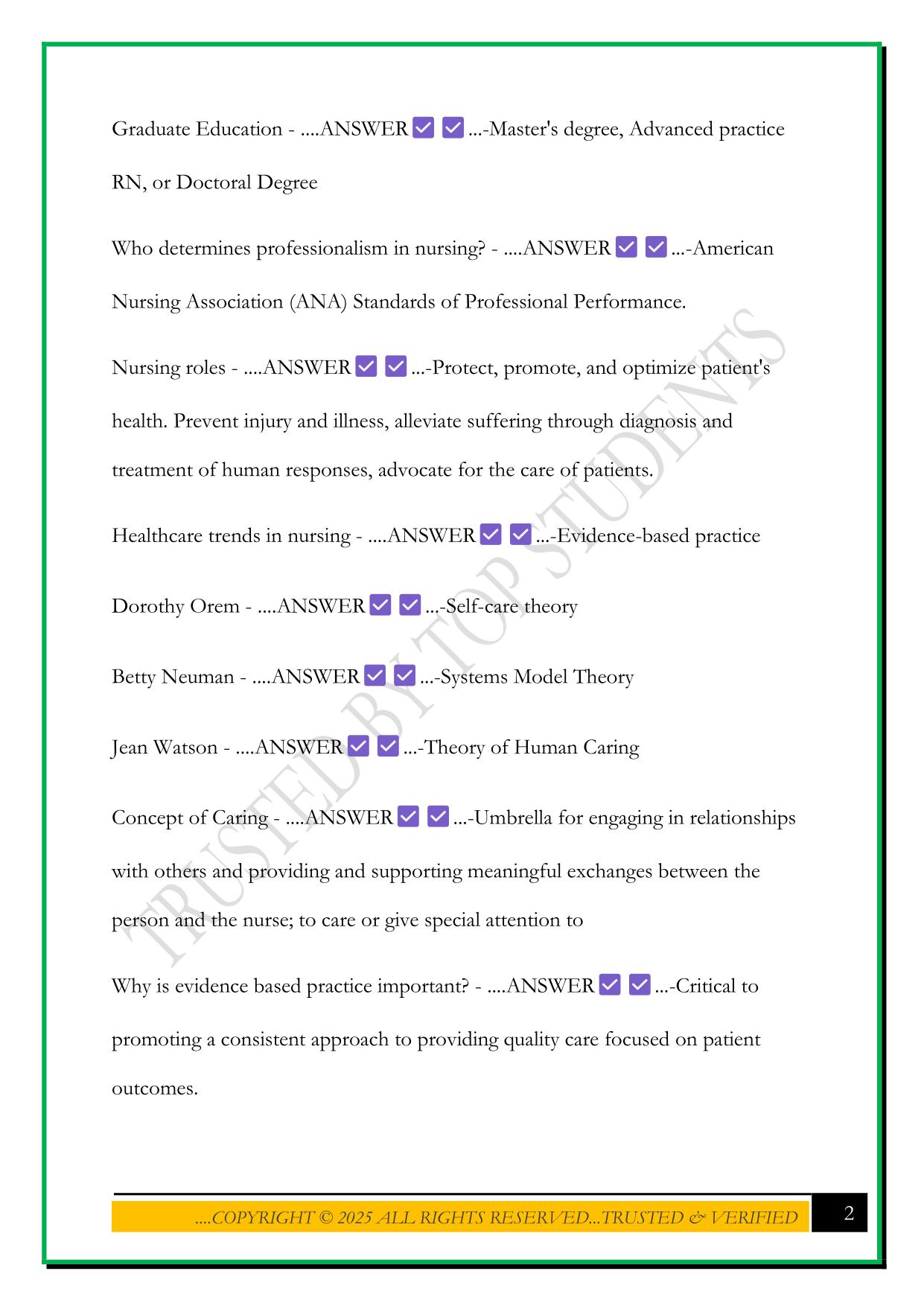 NURS- 100 UNIT I & II EXAM 2025 QUESTIONS AND ANSWERS