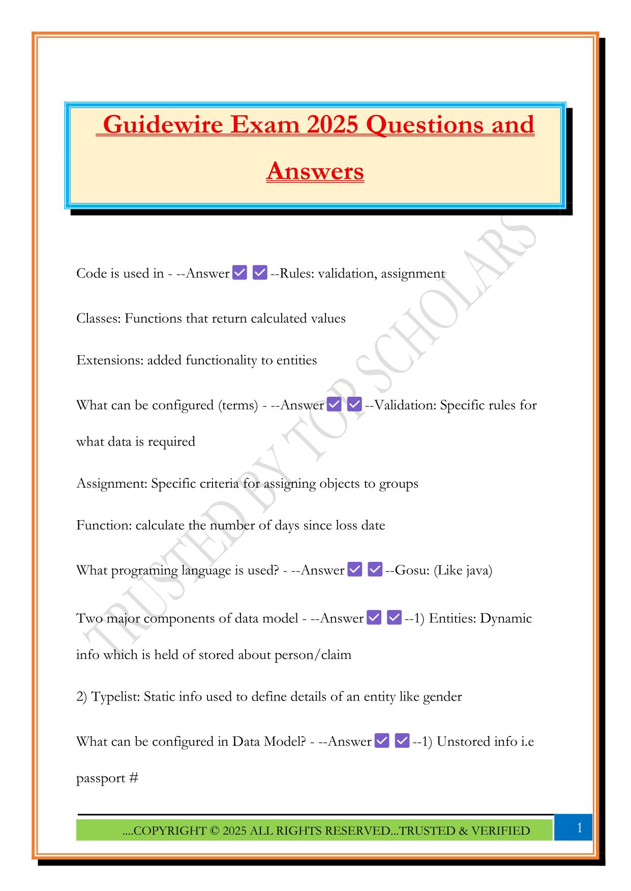 Guidewire Exam 2025 Questions and Answers