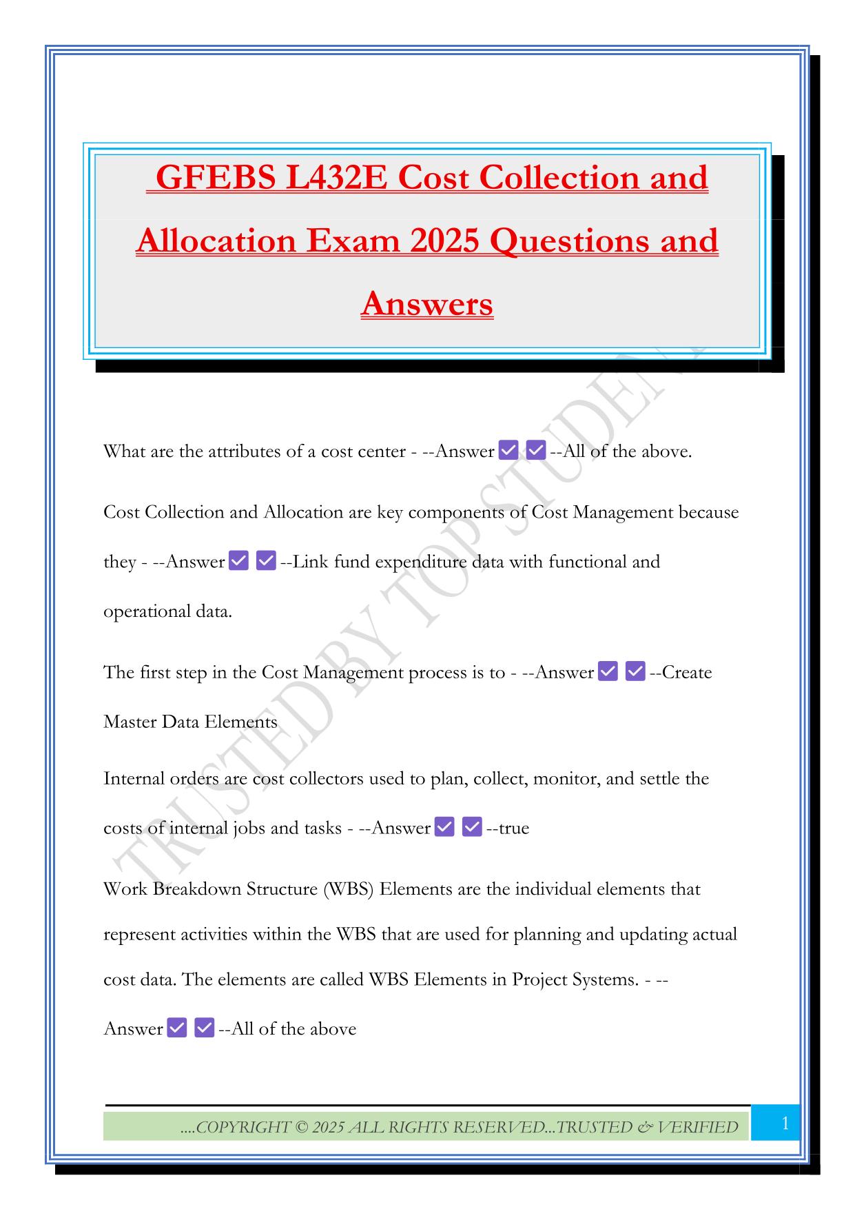 GFEBS L432E Cost Collection and Allocation Exam 2025 Questions and Answers