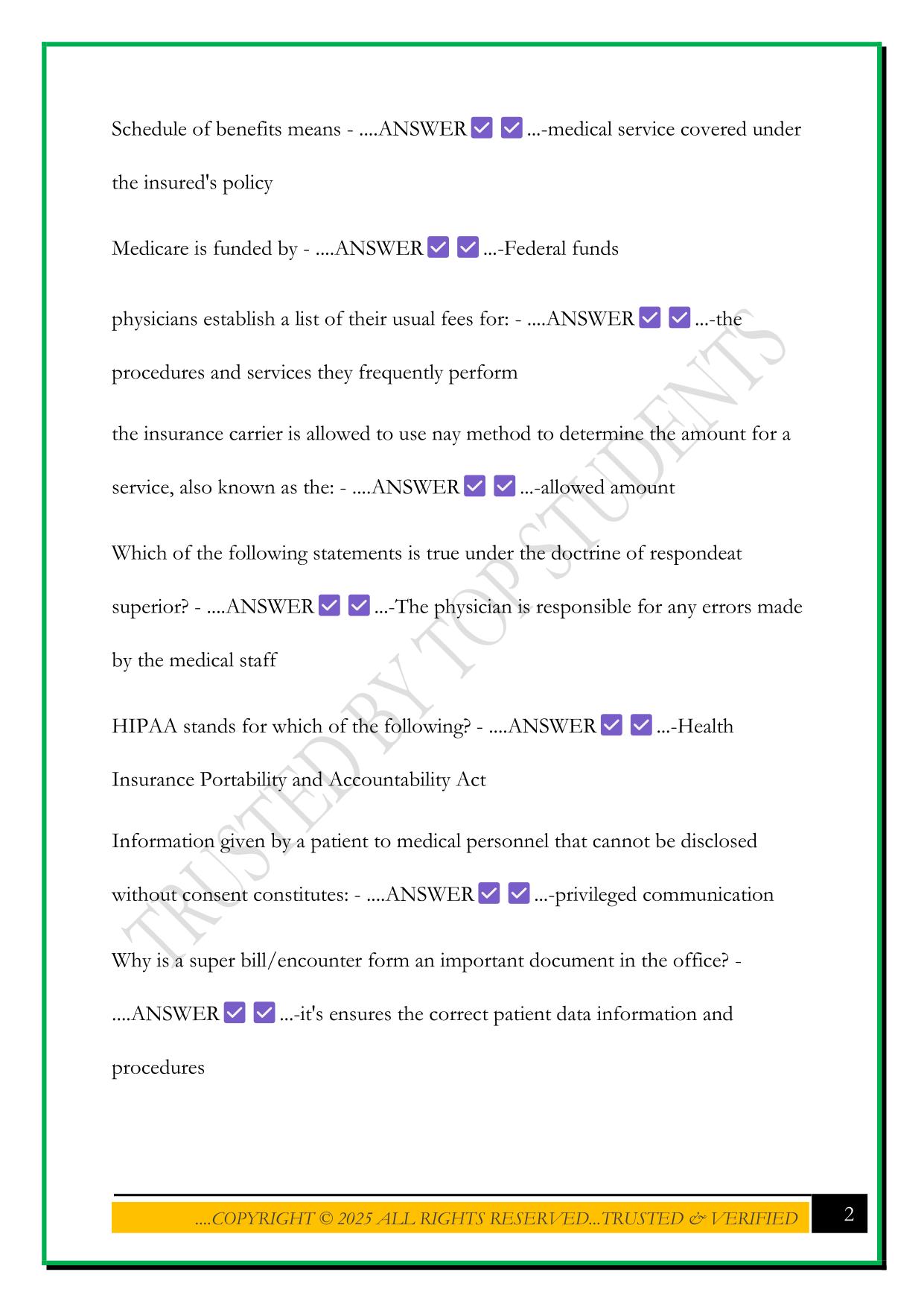 AMCA MEDICAL CODING/BILLING CERTIFICATION EXAM 2025 QUESTIONS AND ANSWERS