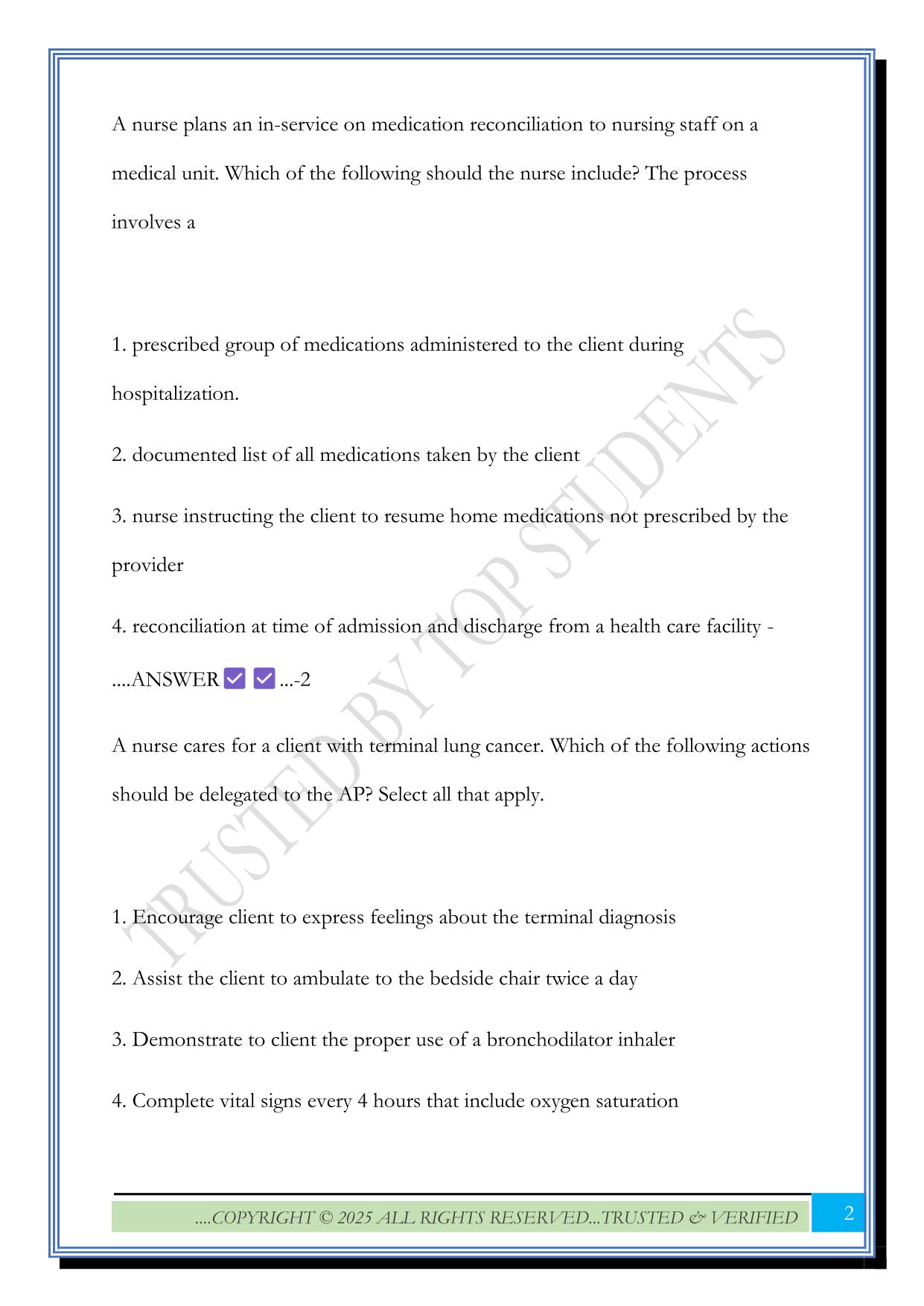 NCLEX ATI Unit 2: Leadership and Management Exam 2025 Questions and Answers |100% Solved