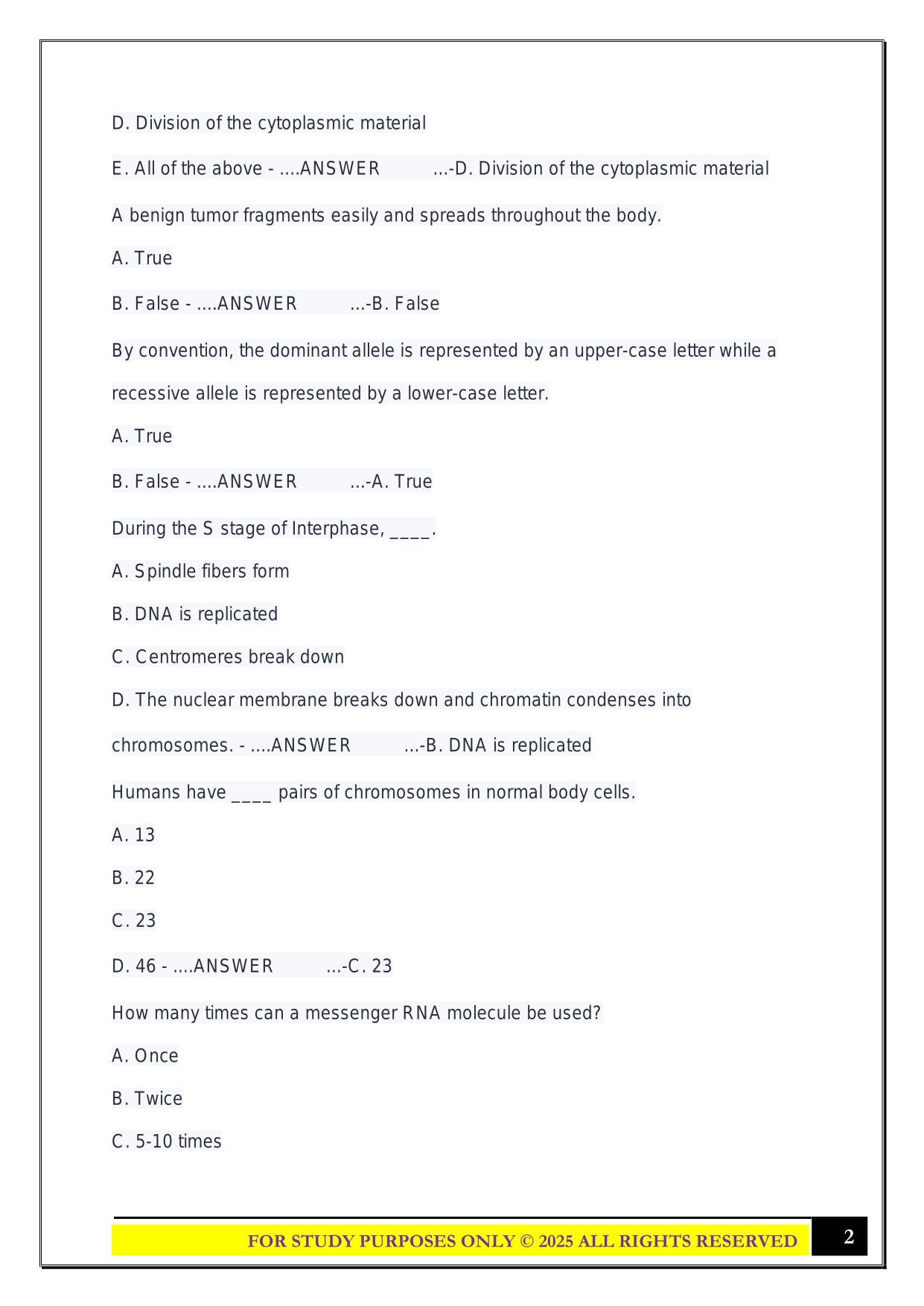 Biology 121 Midterm Exam 2025 Questions and Answers
