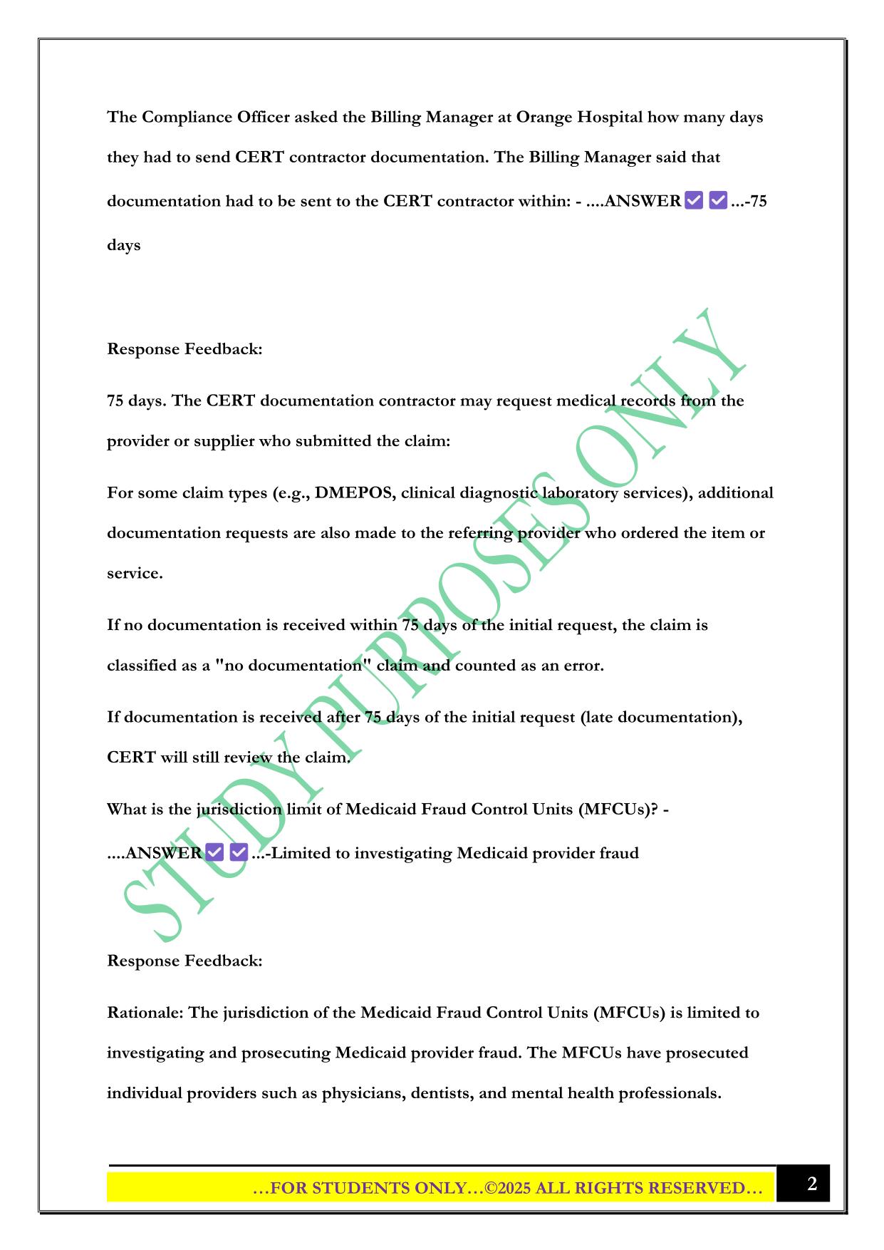 CPCO Chapter 11 EXAM - RACs, ZPICs, MICs, PSCs, MFCUs Exam 2025 Questions and Answers