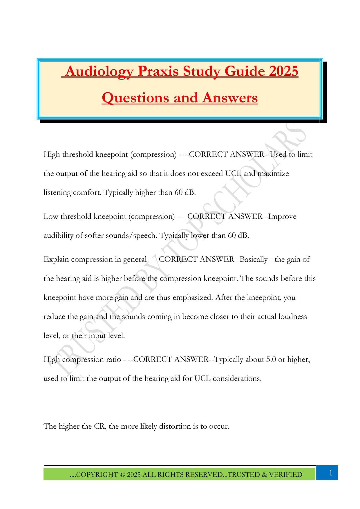 Audiology Praxis Study Guide 2025 Questions and Answers