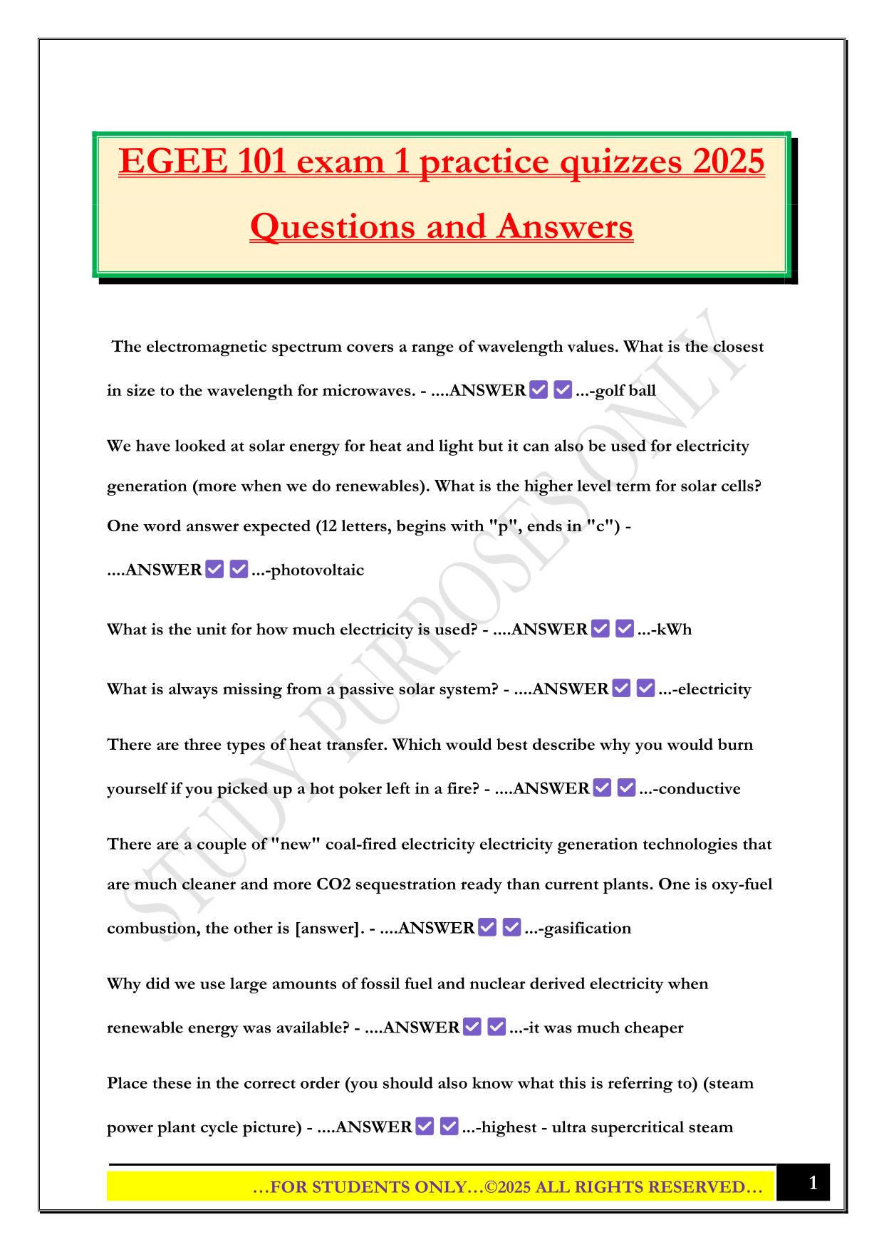 EGEE 101 exam 1 practice quizzes 2025 Questions and Answers