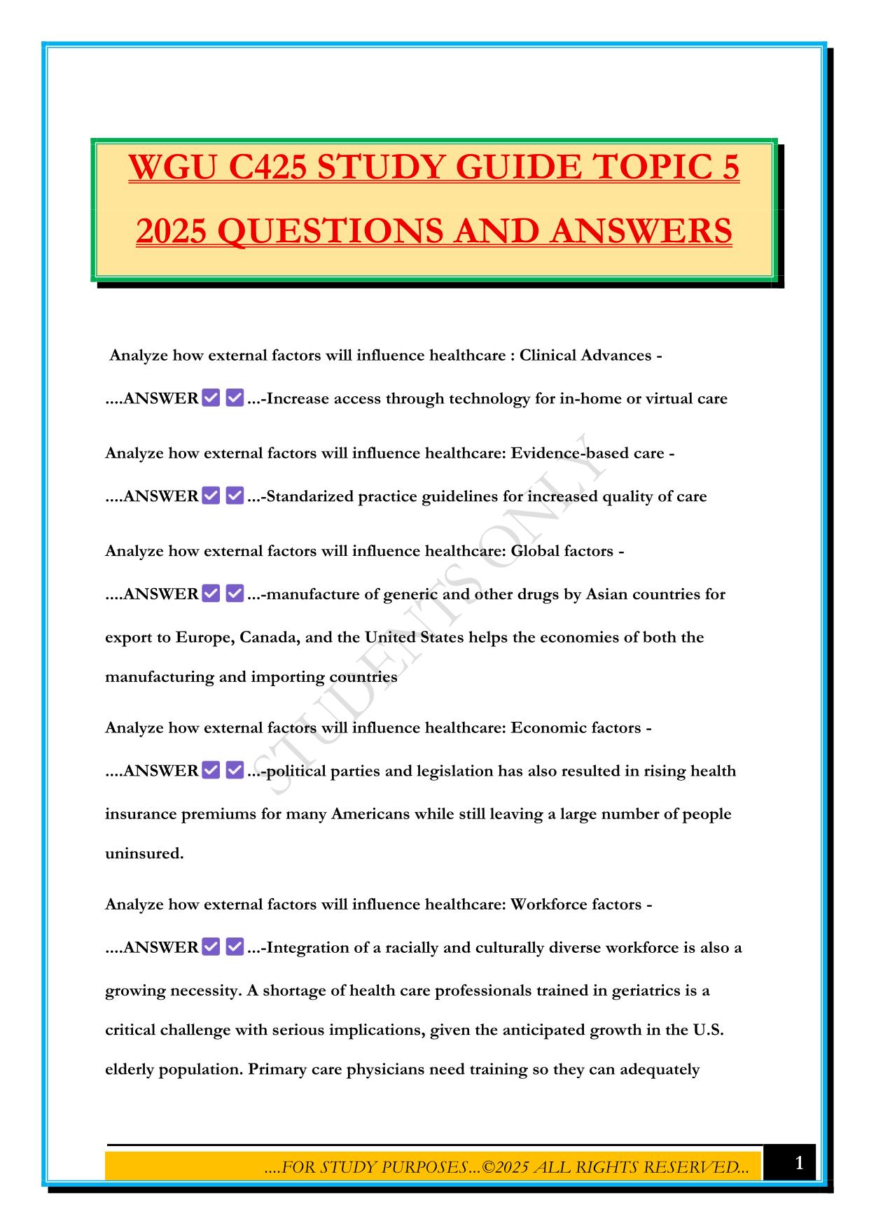 WGU C425 STUDY GUIDE TOPIC 5 2025 QUESTIONS AND ANSWERS