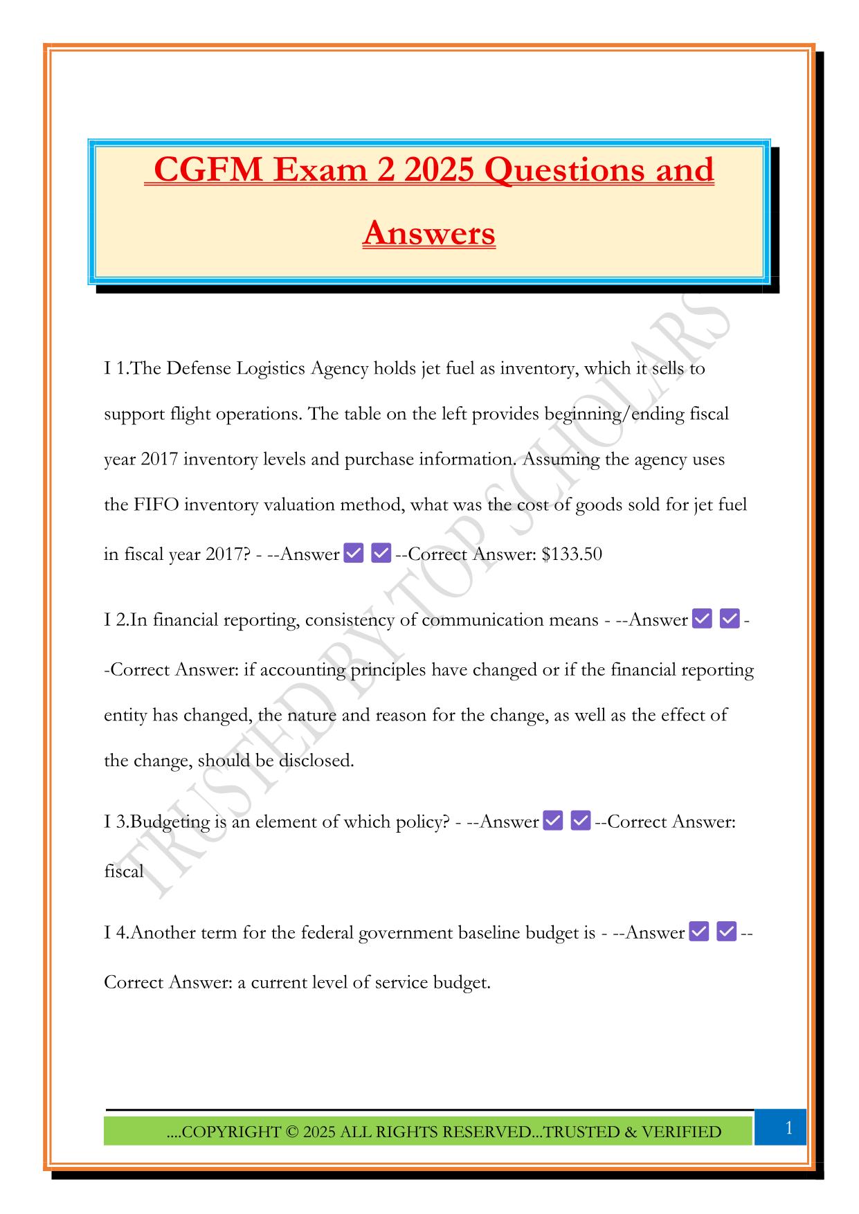 CGFM Exam 2 2025 Questions and Answers