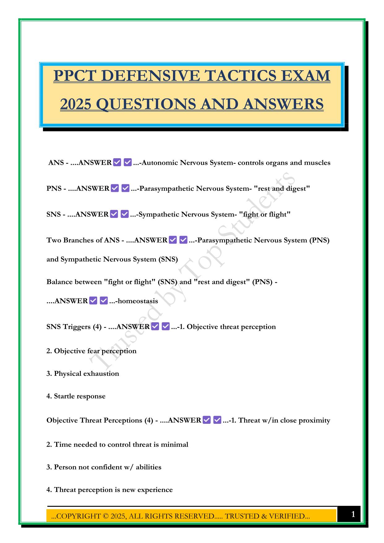 PPCT DEFENSIVE TACTICS EXAM 2025 QUESTIONS AND ANSWERS
