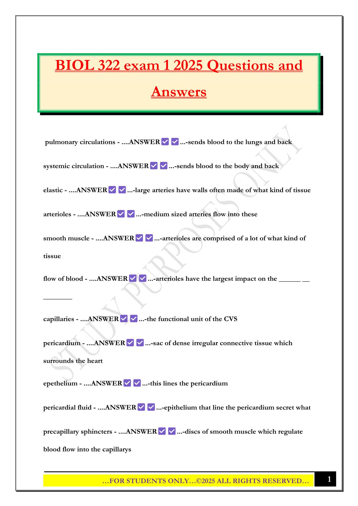 BIOL 322 exam 1 2025 Questions and Answers