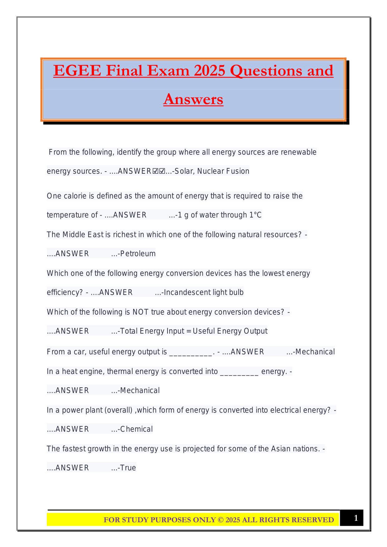 EGEE Bundled Exams 2025/2026 |Questions and Answers |100% Pass