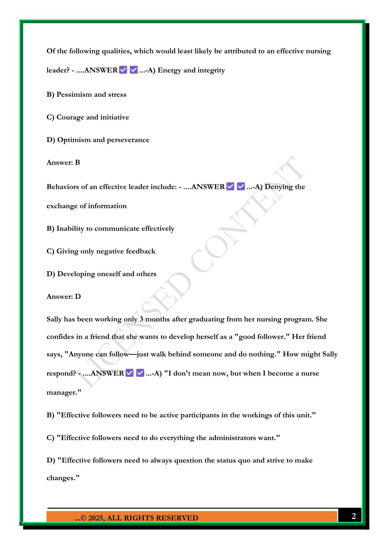 ESSENTIALS OF NURSING LEADERSHIP & MANAGEMENT 2025 QUESTIONS AND ANSWERS