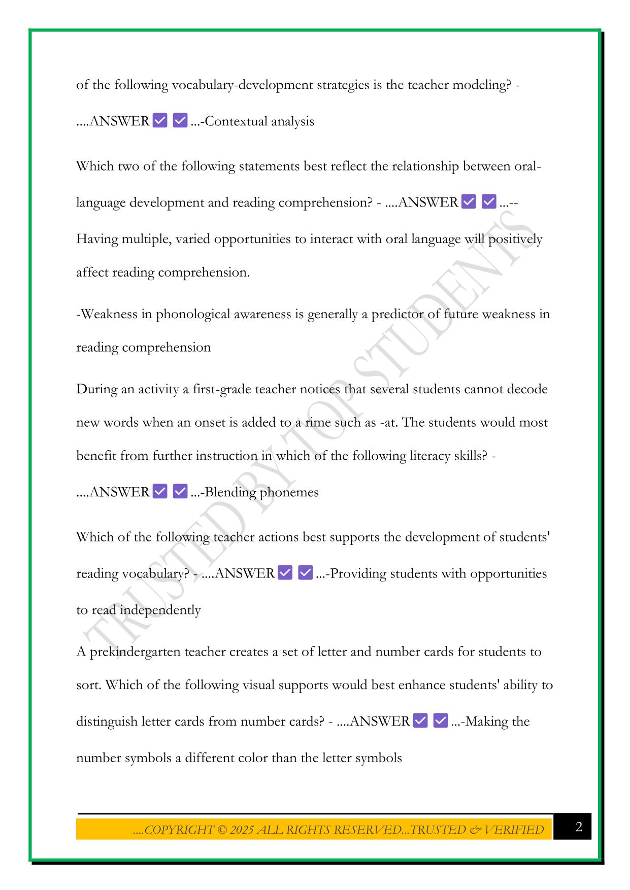 TEXES CORE SUBJECTS EC-6 PRACTICE EXAM ELA 2025 QUESTIONS AND ANSWERS