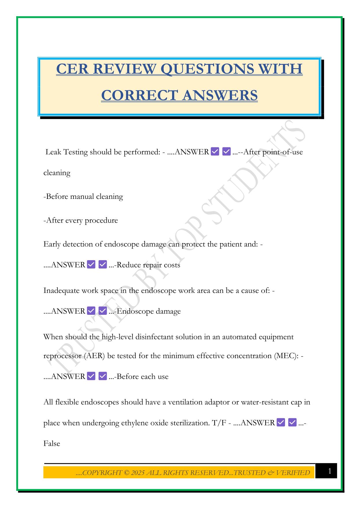 CER REVIEW QUESTIONS WITH CORRECT ANSWERS