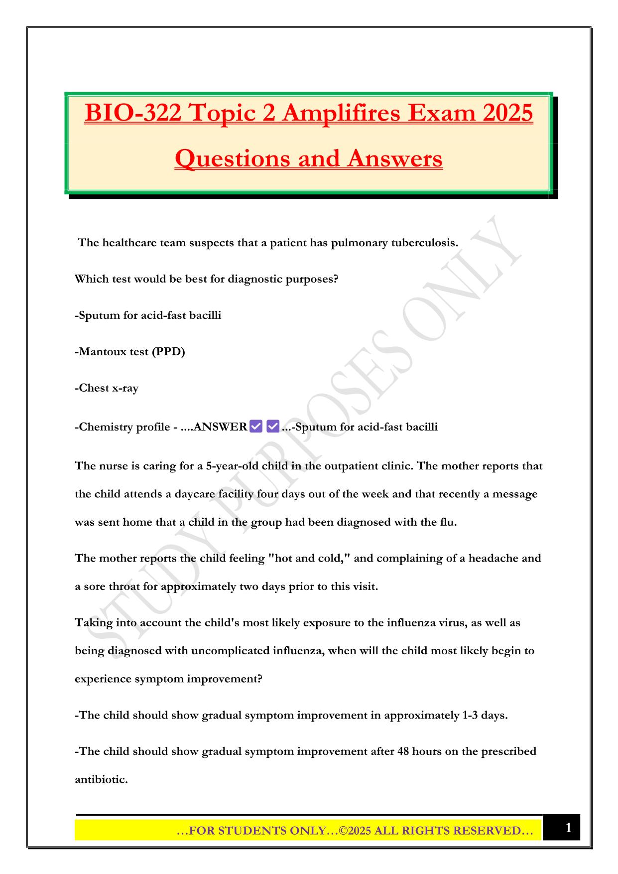BIO-322 Topic 2 Amplifires Exam 2025 Questions and Answers