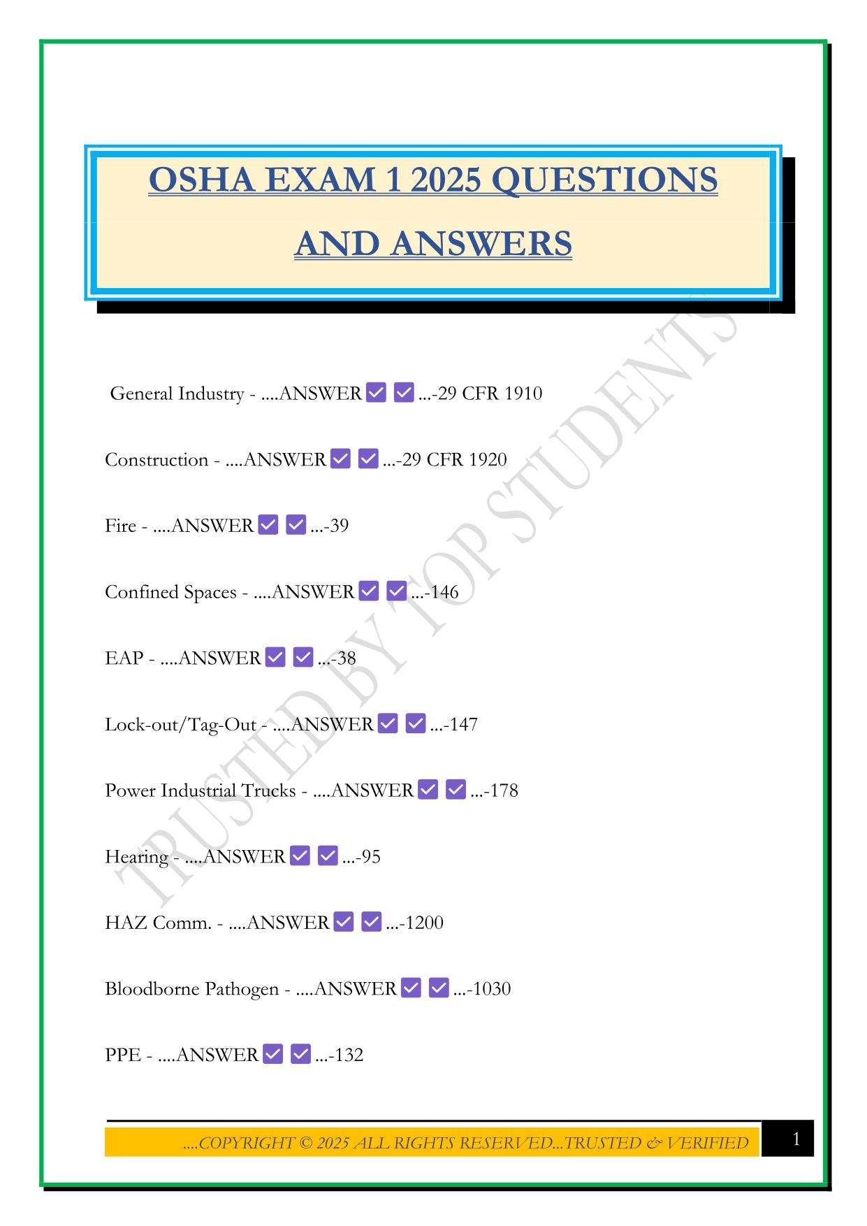 OSHA EXAM 1 2025 QUESTIONS AND ANSWERS