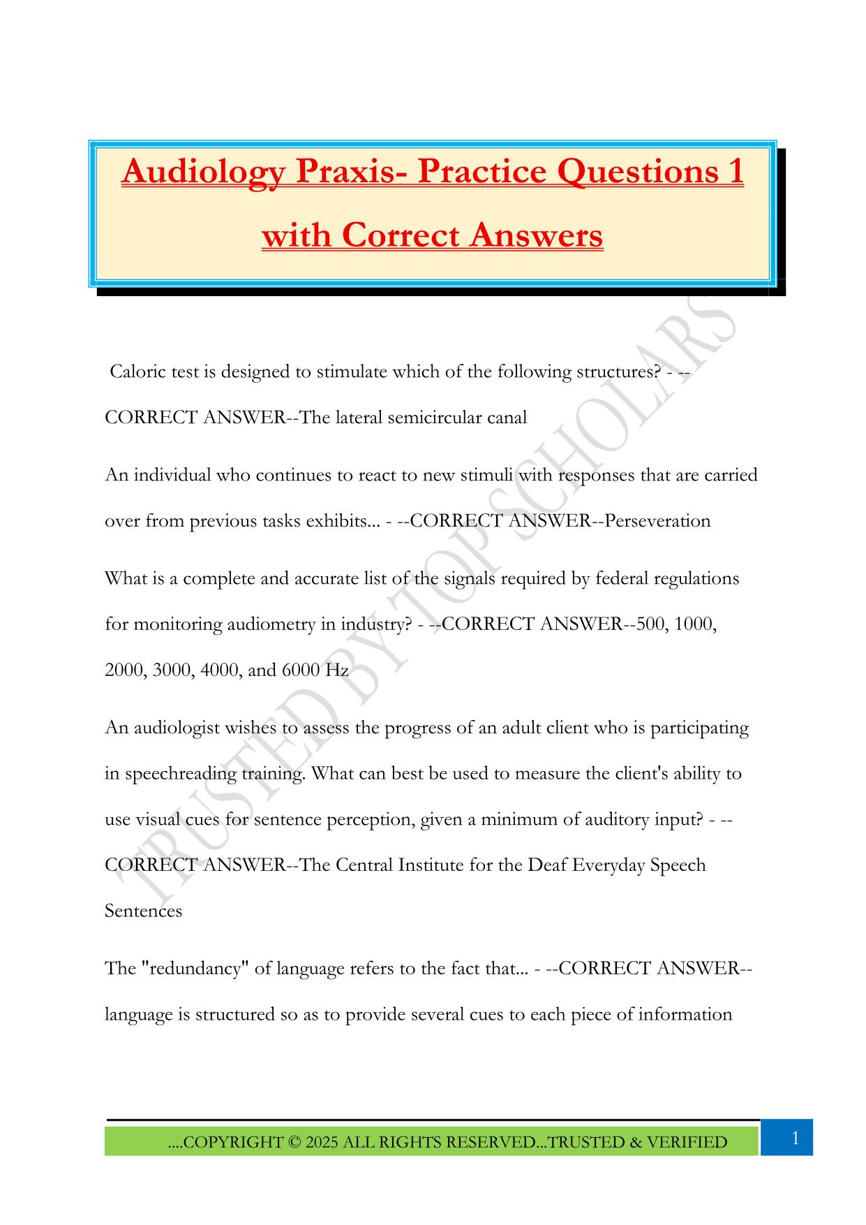 Audiology Praxis Fall 2025 Bundled Exams Questions and Answers |100% Pass Verified and Updated