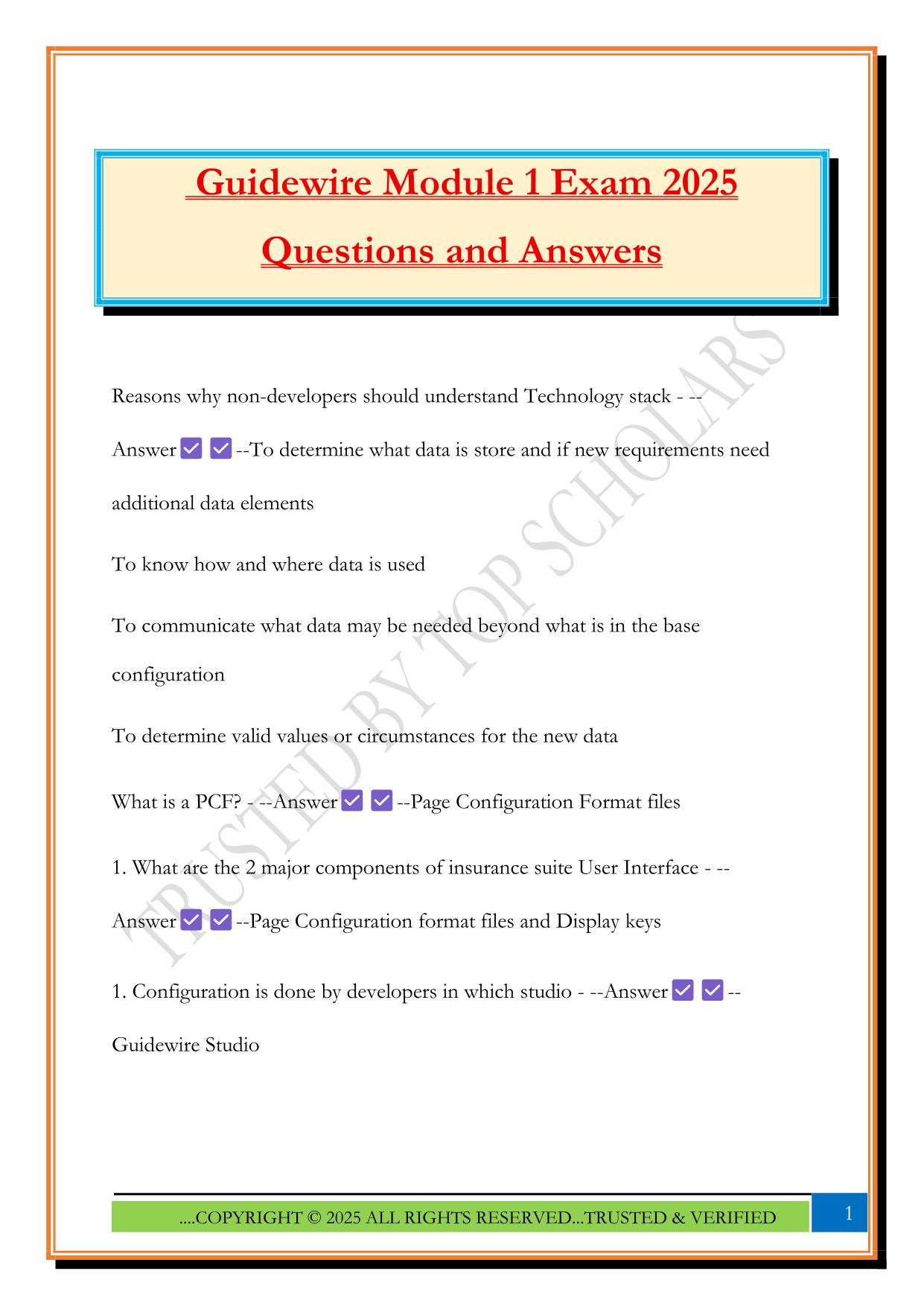 Guidewire Module 1 Exam 2025 Questions and Answers