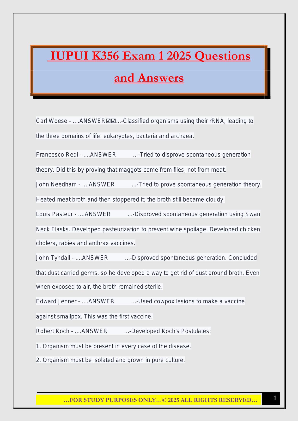 IUPUI K356 Exam 1 2025 Questions and Answers