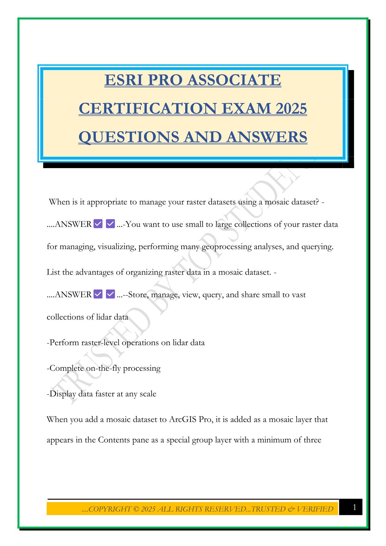 ESRI PRO ASSOCIATE CERTIFICATION EXAM 2025 QUESTIONS AND ANSWERS