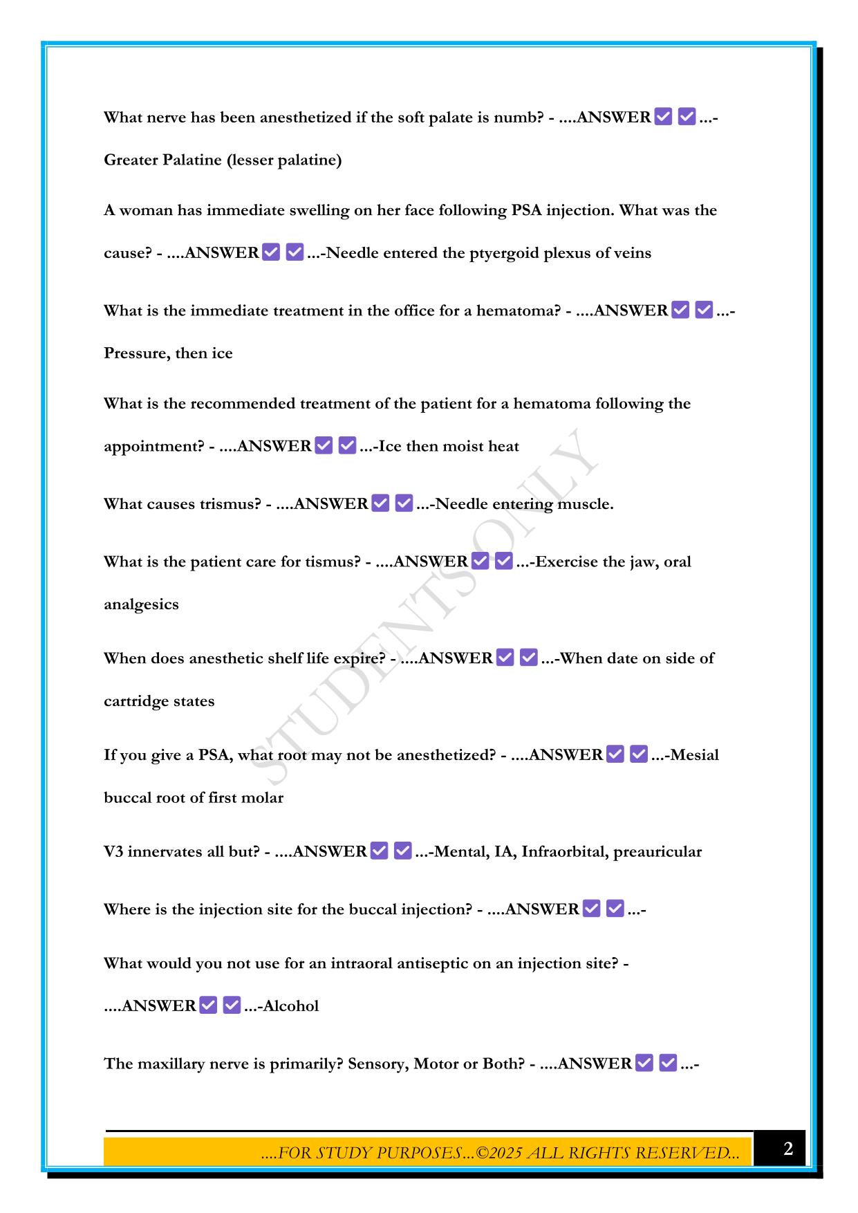 LOCAL ANESTHESIA CDCA PRACTICE QUESTIONS WITH CORRECT ANSWERS