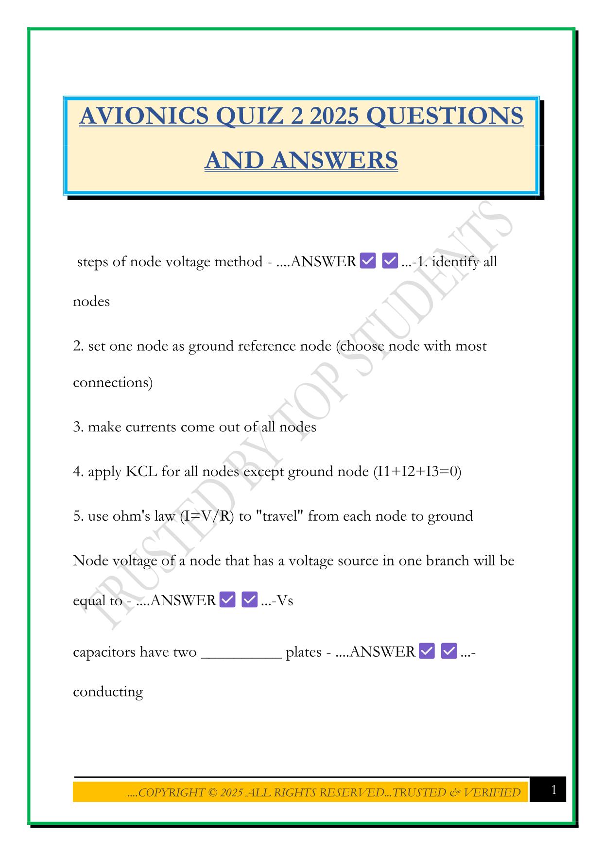 AVIONICS QUIZ 2 2025 QUESTIONS AND ANSWERS