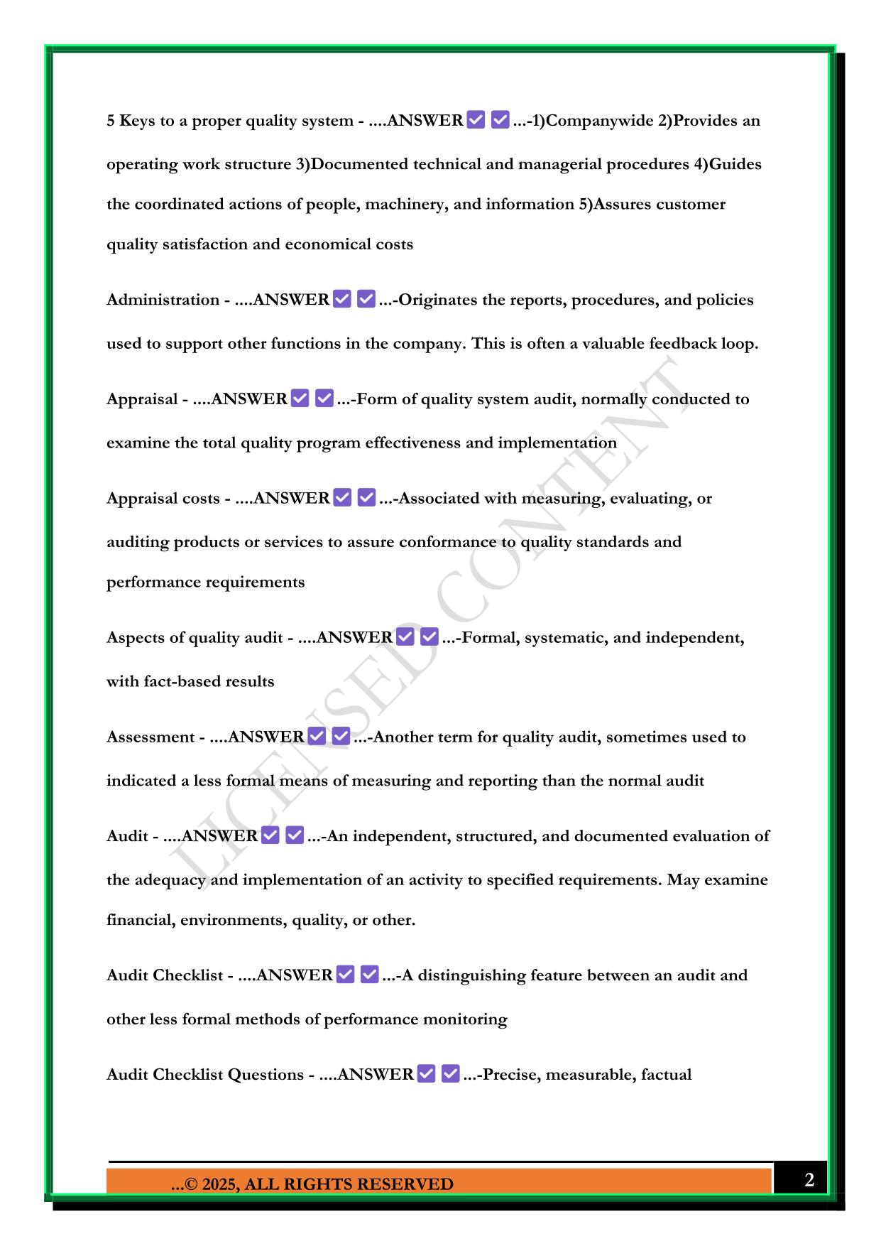 CQE - CERTIFIED QUALITY ENGINEER PRIMER - II.THE QUALITY SYSTEM EXAM 2025 QUESTIONS AND ANSWERS