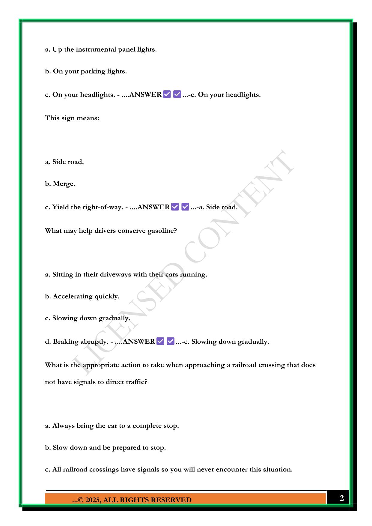 DMV PRACTICE TEST 2025 QUESTIONS AND ANSWERS