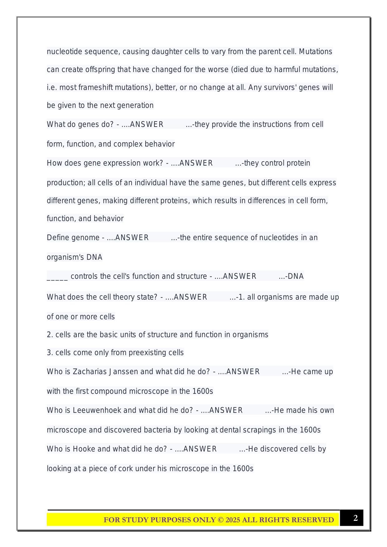 BIO 230 Exam 1 – Moberly 2025 Questions and Answers